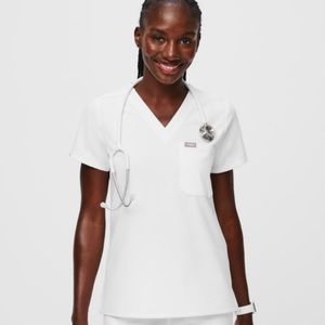 COPY - FIG Clothing Catarina One-Pocket Scrub Top in white